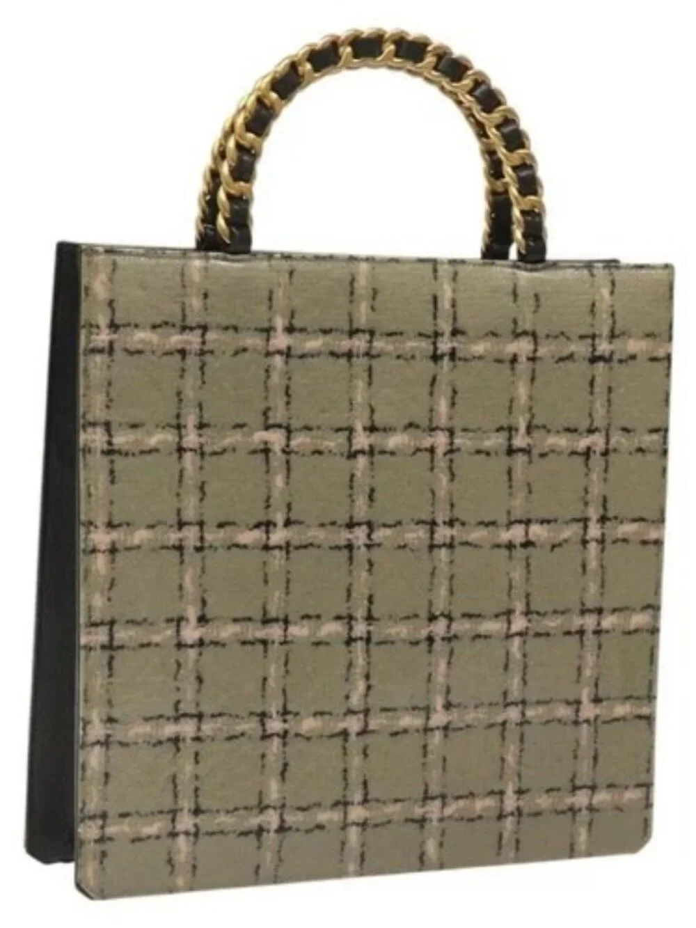 CHANEL Choco Bar Chain Hand Bag Enamel Leather Beige CC Auth bs23554V